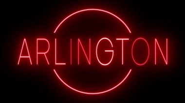 ARLINGTON için siyah bir arkaplan üzerinde parlayan yanıp sönen kırmızı retro tarzı neon tabela