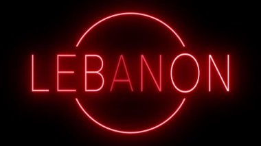 LEBANON için siyah bir arkaplan üzerinde parlayan yanıp sönen kırmızı retro tarzı neon tabela