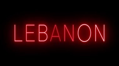 LEBANON için siyah bir arkaplan üzerinde parlayan yanıp sönen kırmızı retro tarzı neon tabela