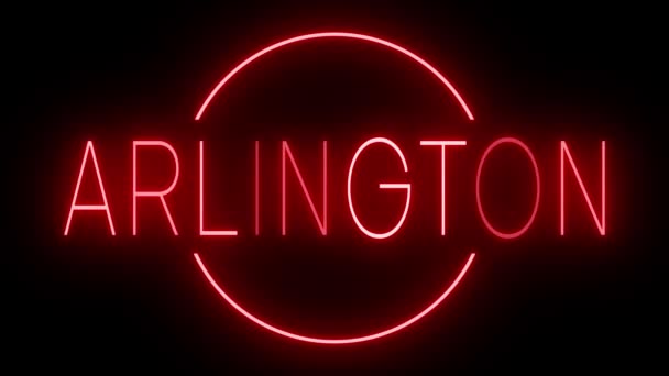 Flackernde Rote Leuchtreklame Retro Stil Vor Schwarzem Hintergrund Für Arlington — Stockvideo