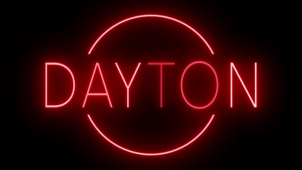 Migający Czerwony Neon Stylu Retro Świecący Czarnym Tle Dla Dayton — Wideo stockowe