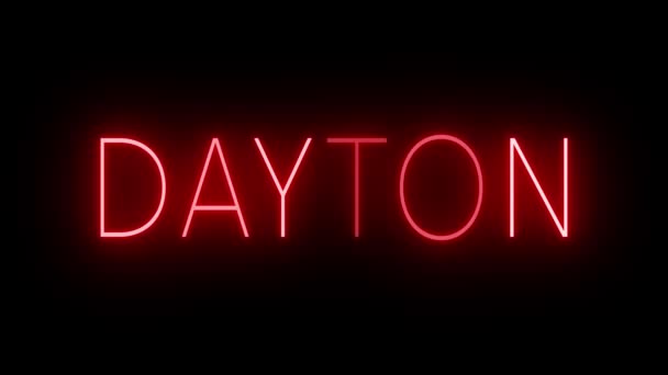 Migający Czerwony Neon Stylu Retro Świecący Czarnym Tle Dla Dayton — Wideo stockowe