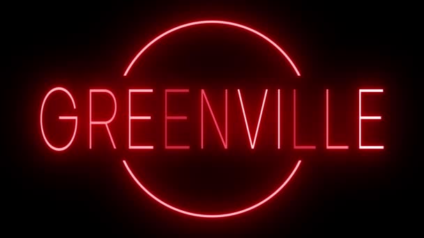 Blikající Červená Retro Neonová Značka Zářící Černém Pozadí Pro Greenville — Stock video