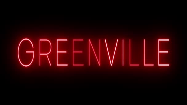 Flackernde Rote Leuchtreklame Retro Stil Vor Schwarzem Hintergrund Für Greenville — Stockvideo