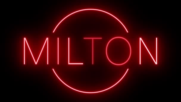 在Milton黑色背景下闪烁着红色复古风格的霓虹灯标志 — 图库视频影像