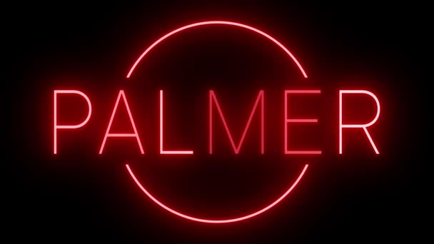 Flackernde Rote Leuchtreklame Retro Stil Vor Schwarzem Hintergrund Für Palmer — Stockvideo