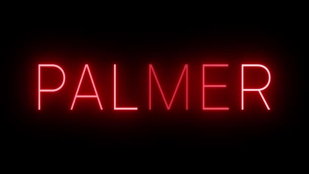 Флікінг Червоний Ретро Стиль Неоновий Знак Світиться Чорному Тлі Palmer — стокове відео