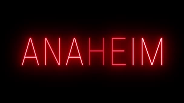 Flackernde Rote Leuchtreklame Retro Stil Vor Schwarzem Hintergrund Für Anaheim — Stockvideo