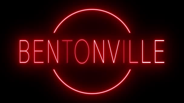 Migający Czerwony Neon Stylu Retro Świecący Czarnym Tle Dla Bentonville — Wideo stockowe