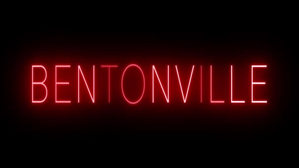 Migający Czerwony Neon Stylu Retro Świecący Czarnym Tle Dla Bentonville — Wideo stockowe