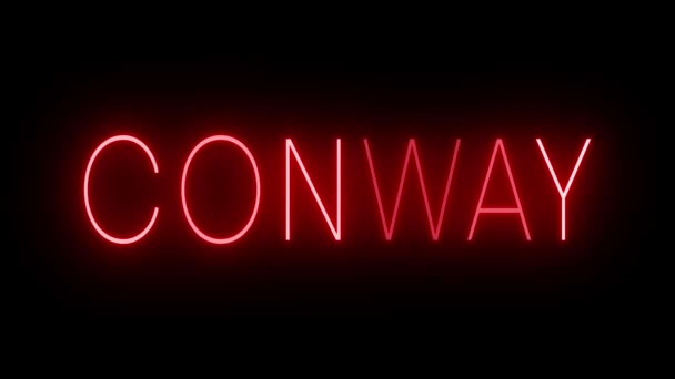 Flackernde Rote Leuchtreklame Retro Stil Vor Schwarzem Hintergrund Für Conway — Stockvideo
