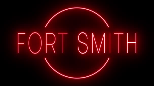 Fort Smithのための黒い背景に対して光る赤いレトロスタイルのネオンサインを折る — ストック動画