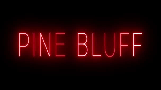 Flickering Red Retro Style Neon Sign Glowing Black Background Pine — Stock Video