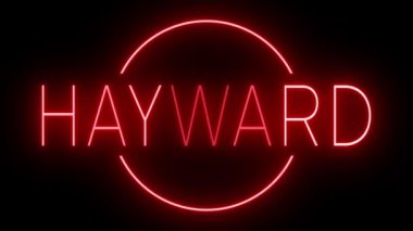 HAYWARD için siyah bir arkaplan üzerinde parlayan yanıp sönen kırmızı retro tarzı neon tabela