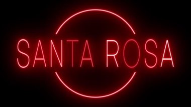 SANTA ROSA için siyah bir arkaplan üzerinde parlayan yanıp sönen kırmızı retro tarzı neon tabela