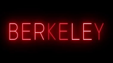 BERKELEY için siyah bir arkaplan üzerinde parlayan yanıp sönen kırmızı retro tarzı neon tabela