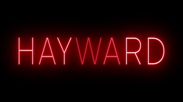 Мерцающий Красный Неоновый Знак Стиле Ретро Светится Черном Фоне Hayward — стоковое видео