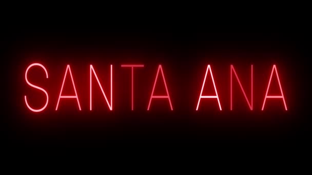 Flickering Red Retro Style Neon Sign Glowing Black Background Santa — Stock Video