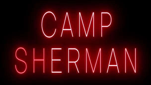 Migający Czerwony Neon Stylu Retro Świecący Czarnym Tle Dla Camp — Wideo stockowe