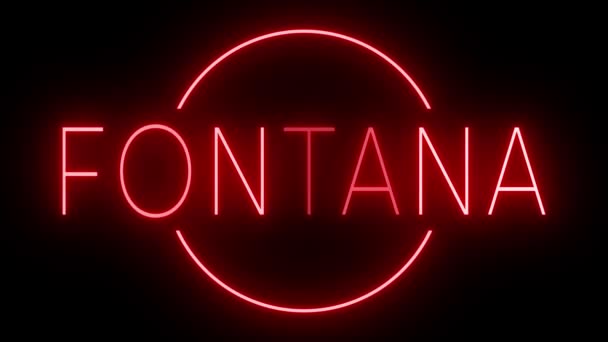 Fontanaの黒い背景に輝く赤いレトロスタイルのネオンサイン — ストック動画