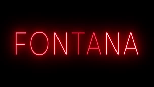Мерцающий Красный Неоновый Знак Стиле Ретро Светится Черном Фоне Fontana — стоковое видео
