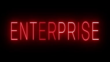 EnTERPRISE için siyah bir arkaplan üzerinde parlayan yanıp sönen kırmızı retro tarzı neon tabela