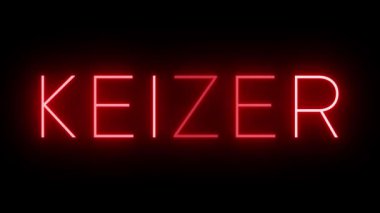KEIZER için siyah bir arkaplan üzerinde parlayan yanıp sönen kırmızı retro tarzı neon tabela