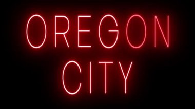 Parıldayan kırmızı retro tarzı neon ışığı OREGON Şehri için siyah bir arkaplan üzerinde parlıyor