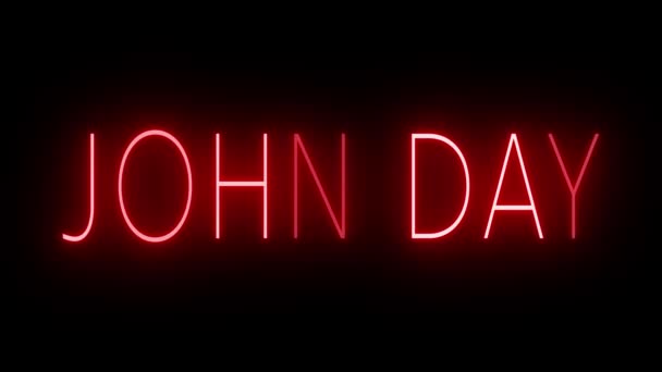 Мерцающий Красный Неоновый Знак Стиле Ретро Светится Черном Фоне John — стоковое видео