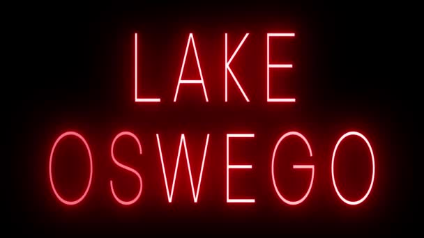 Parıldayan Kırmızı Retro Tarzı Neon Işığı Oswego Gölü Için Siyah — Stok video