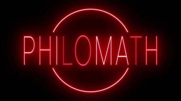 Flickering Red Retro Style Neon Sign Glowing Black Background Philomath — Stock Video