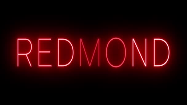 Flimmernde Rote Leuchtreklame Retro Stil Vor Schwarzem Hintergrund Für Redmond — Stockvideo