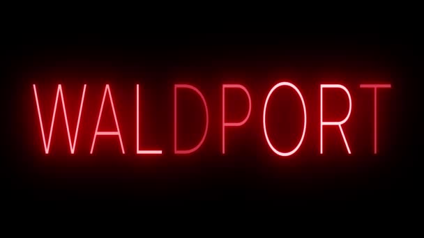 Мерцающий Красный Неоновый Знак Стиле Ретро Светится Черном Фоне Waldport — стоковое видео