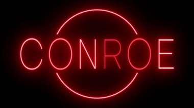 CONROE için siyah bir arkaplan üzerinde parlayan yanıp sönen kırmızı retro tarzı neon tabela