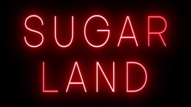 SuGAR LAND için siyah bir arkaplan üzerinde parlayan yanıp sönen kırmızı retro tarzı neon tabela
