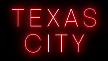 TEXAS Şehri için siyah bir arkaplan üzerinde parlayan yanıp sönen kırmızı retro tarzı neon tabela