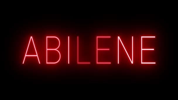 Мерцающий Красный Неоновый Знак Стиле Ретро Светится Черном Фоне Abilene — стоковое видео