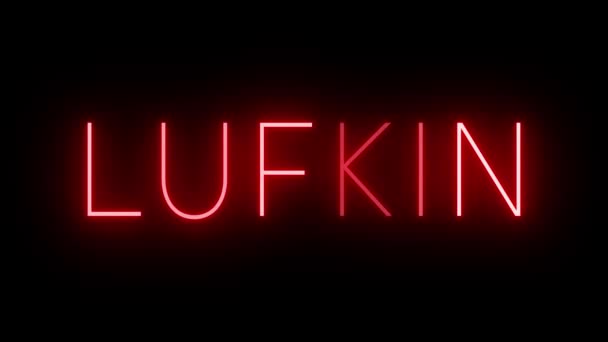 Мерцающий Красный Неоновый Знак Стиле Ретро Светится Черном Фоне Lufkin — стоковое видео