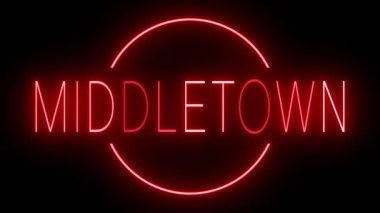 Parıldayan kırmızı retro tarzı neon ışığı Middletown için siyah bir arkaplanda parlıyor