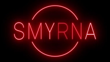 SMYRNA için siyah bir arkaplan üzerinde parlayan yanıp sönen kırmızı retro tarzı neon tabela