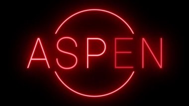Parıldayan kırmızı retro tarzı neon ışığı ASPEN için siyah bir arkaplan üzerinde parlıyor