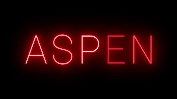Мерцающий Красный Неоновый Знак Стиле Ретро Светится Черном Фоне Aspen — стоковое видео