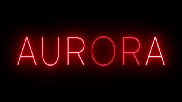 Мерцающий Красный Неоновый Знак Стиле Ретро Светится Черном Фоне Aurora — стоковое видео