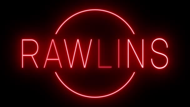 在Rawlins的黑色背景下闪烁着红色复古风格的霓虹灯标志 — 图库视频影像