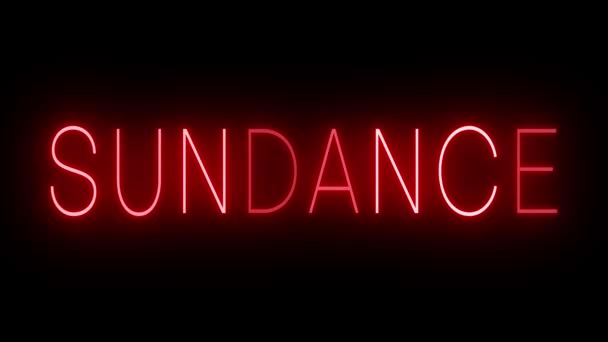 Flickering Roșu Retro Semn Neon Strălucind Fundal Negru Pentru Sundance — Videoclip de stoc