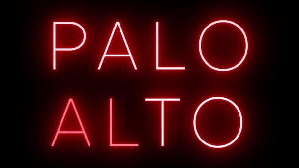 在帕洛阿尔托的黑色背景下闪烁着红色复古风格的霓虹灯标志 — 图库视频影像