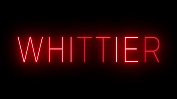 Мерцающий Красный Неоновый Знак Стиле Ретро Светится Черном Фоне Whittier — стоковое видео