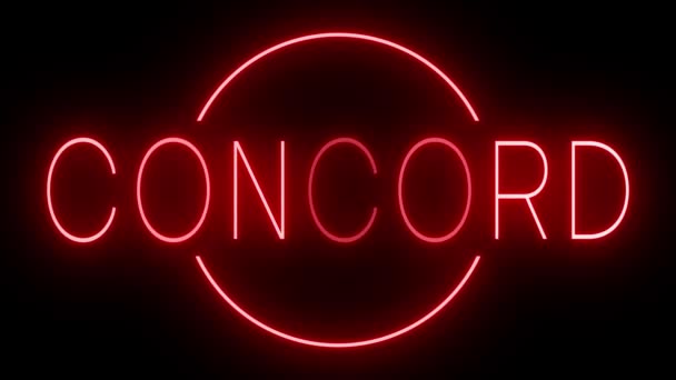 Мерцающий Красный Неоновый Знак Стиле Ретро Светится Черном Фоне Concord — стоковое видео