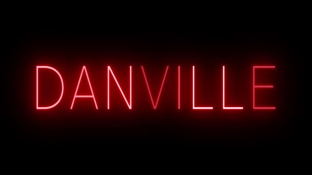 Мерцающий Красный Неоновый Знак Стиле Ретро Светится Черном Фоне Danville — стоковое видео