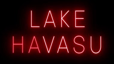Löke HAVASU için siyah zemin üzerinde parlayan yanıp sönen kırmızı retro tarzı neon tabela